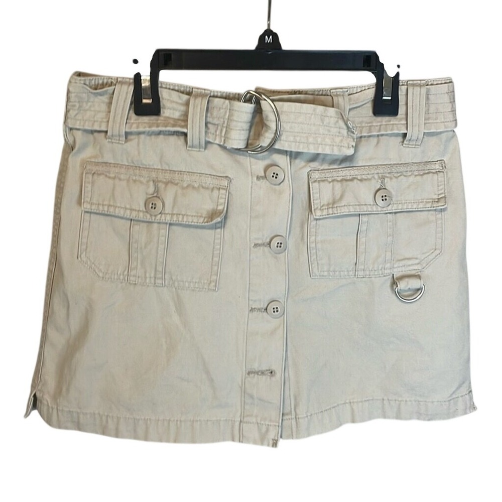 Mossimo Womens Khaki‎ Cargo Mini Skirt Button Front D-Ring Belted Tan Size 7
